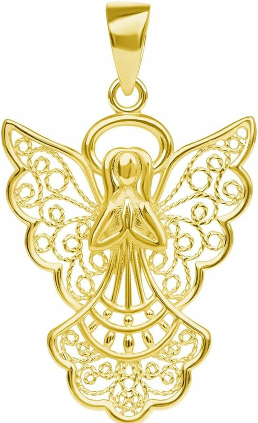 Wholesale Jewelry America Solid 14K Yellow Gold Filigree Angel Pendant