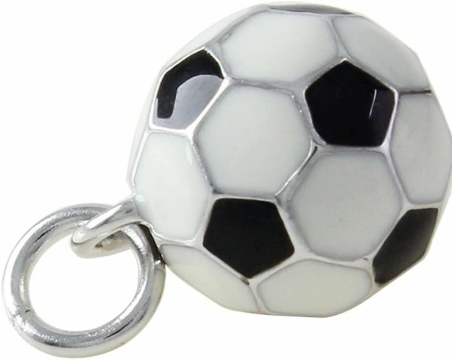 Best AFFY Affy Black & White Enamel 3D Soccer Ball Charm Pendant In White Gold Over Sterling Silver