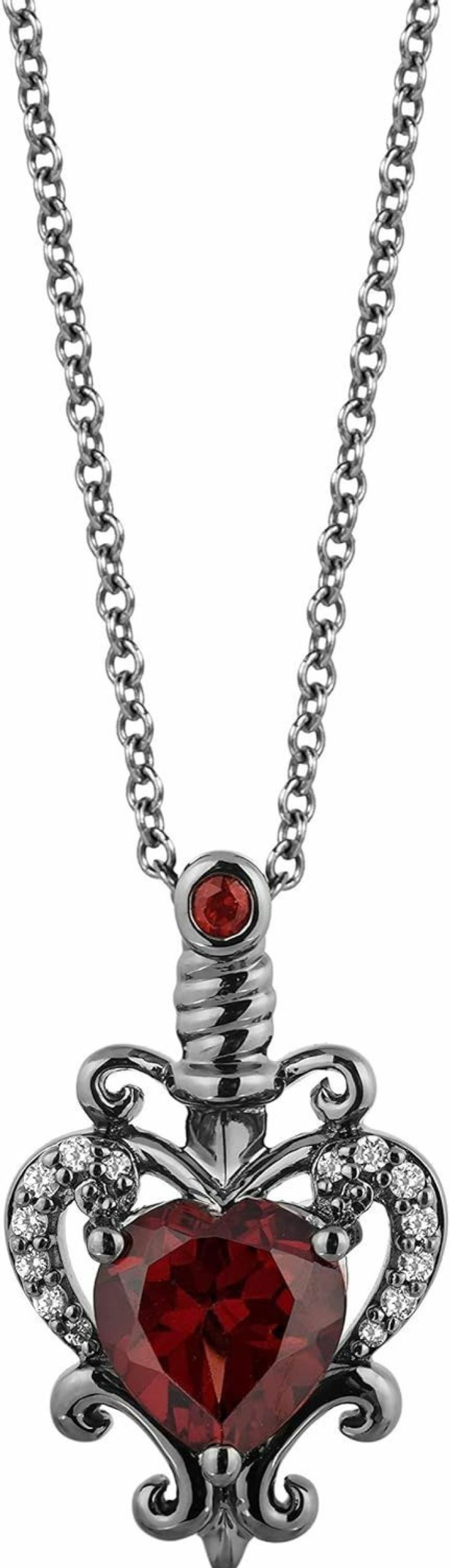 Best Jewelili Jewelili Enchanted Disney Fine Jewelry Black Rhodium Over Sterling Silver Evil Queen Dagger Pendant With 1/15 Cttw Diamonds And Red Garnet