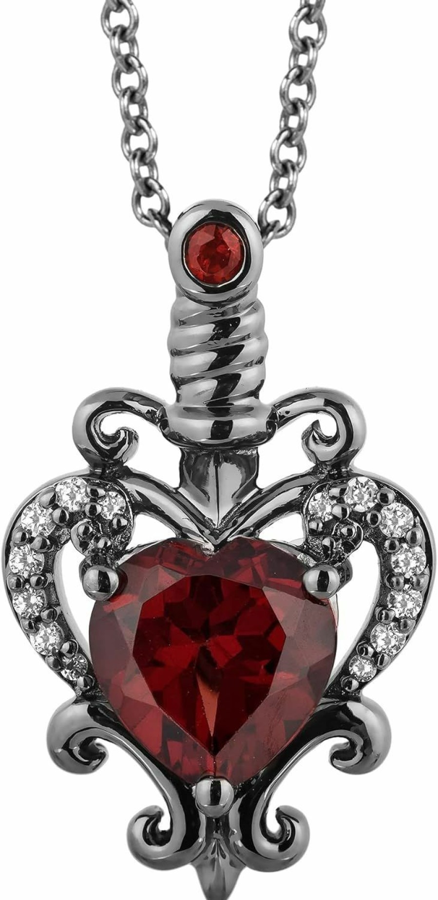 Best Jewelili Jewelili Enchanted Disney Fine Jewelry Black Rhodium Over Sterling Silver Evil Queen Dagger Pendant With 1/15 Cttw Diamonds And Red Garnet