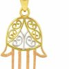 Online Jewelry America Jewelry America Solid 14K Gold Hamesh Hamsa Hand Of Fatima With Filigree Charm Pendant