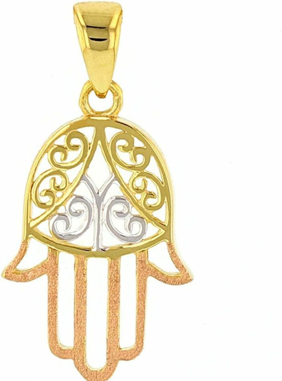 Online Jewelry America Jewelry America Solid 14K Gold Hamesh Hamsa Hand Of Fatima With Filigree Charm Pendant