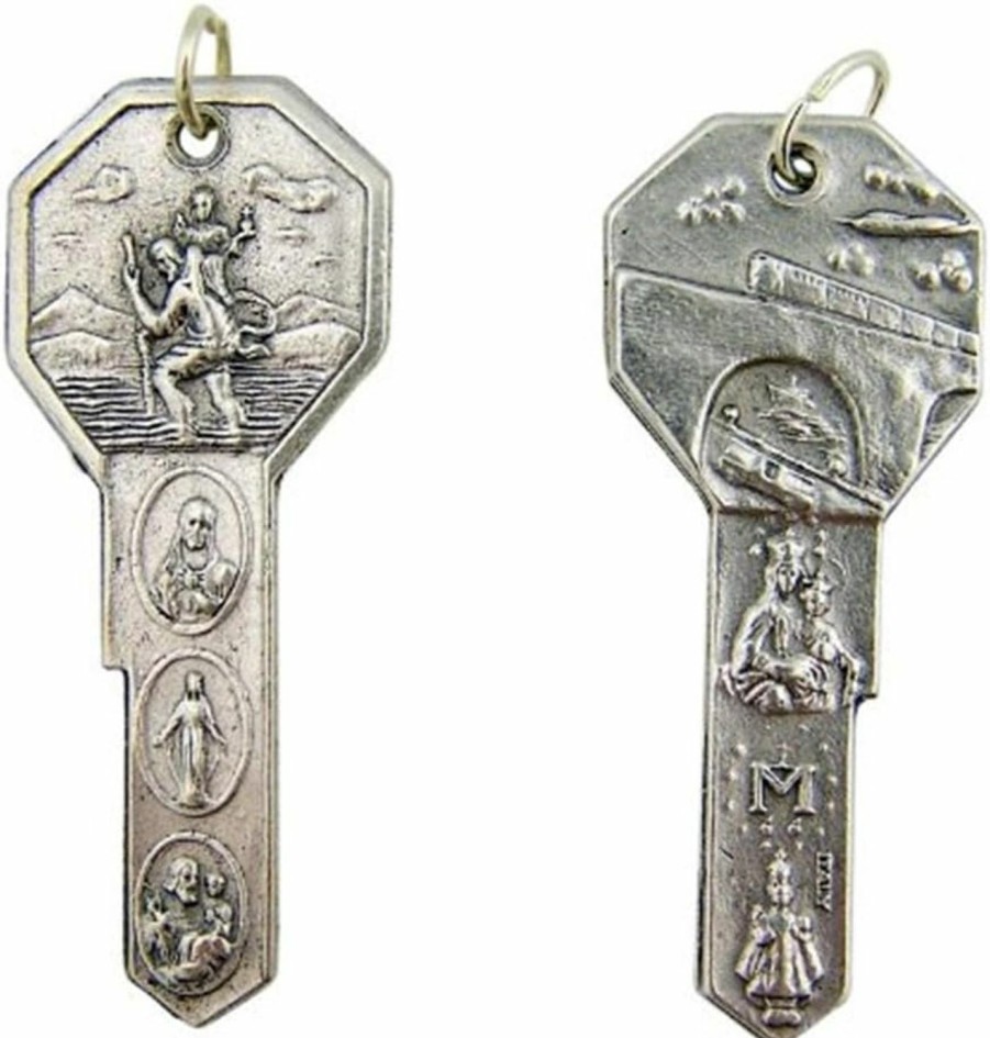 New RA Silver Tone Saint Christopher Key To Heaven Medal, 2 Inch