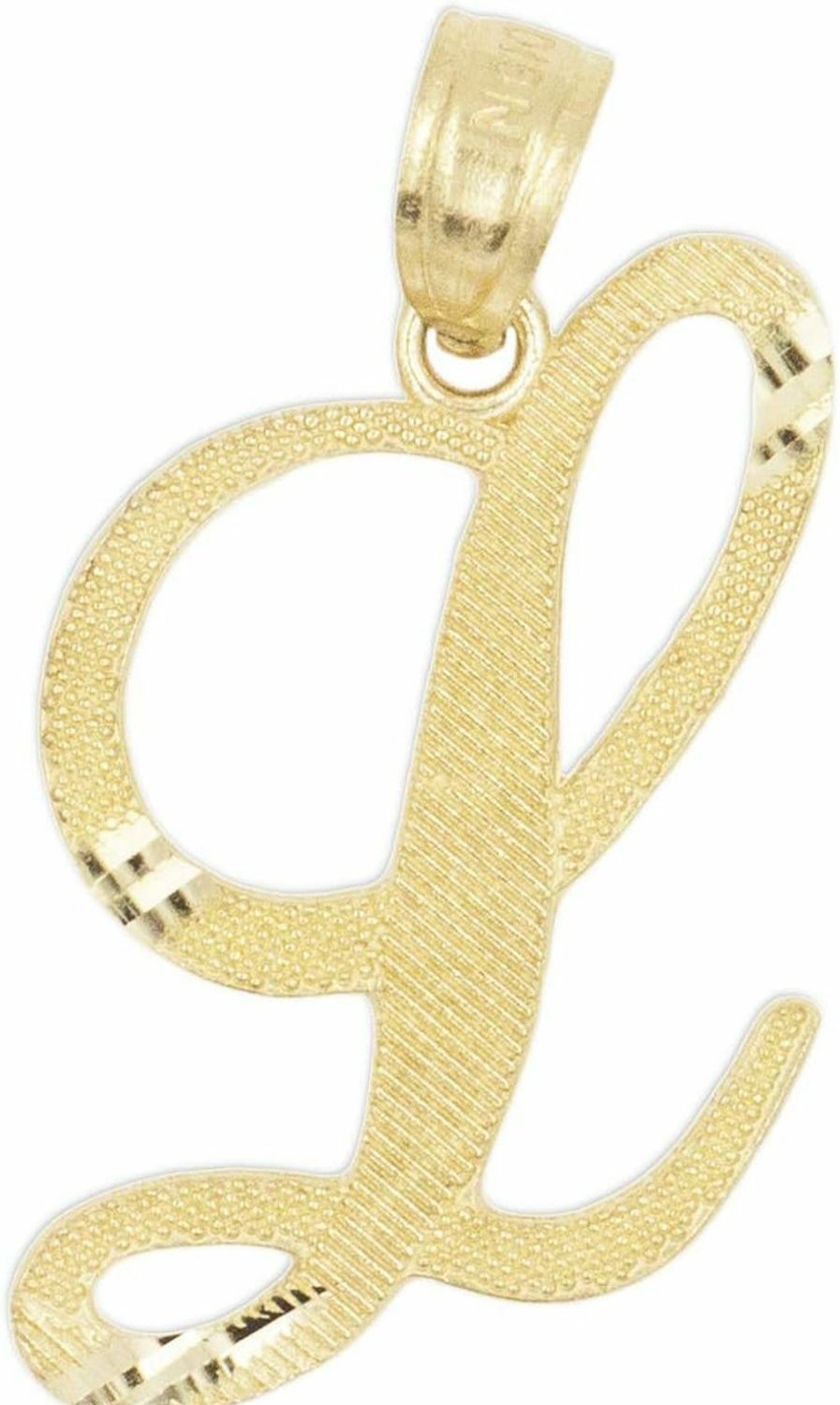 Best Ice on Fire Jewelry Ice On Fire Jewelry 10K Solid Real Gold Cursive Initial Pendant, English Alpahbet A-Z Letter Charm With Diamond Cut (L)