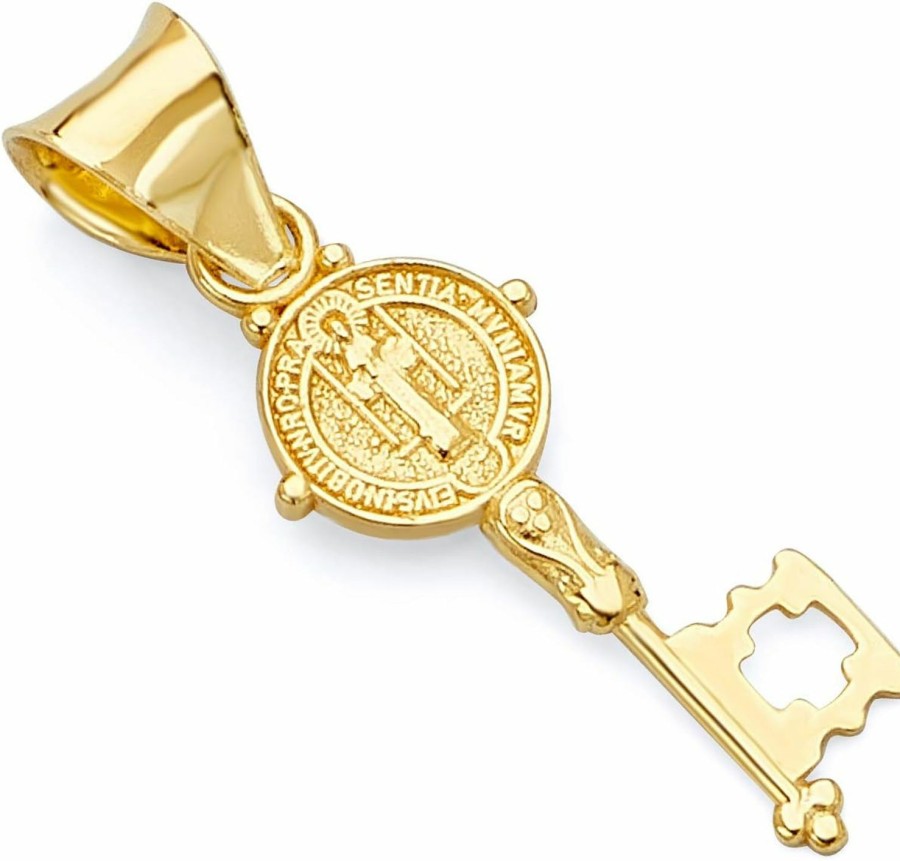 New The World Jewelry Center 14K Real Yellow Gold Religious Key Saint Benito Charm Pendant