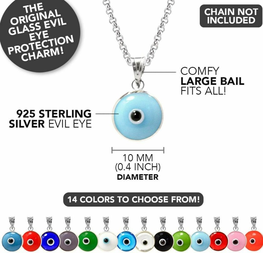 Clearance MIZZE Made for Luck Mizze Made For Luck Authentic 925 Sterling Silver 10 Mm Round Glass Evil Eye Charm Turkish Protection Pendant Diy - 14 Colors To Choose From