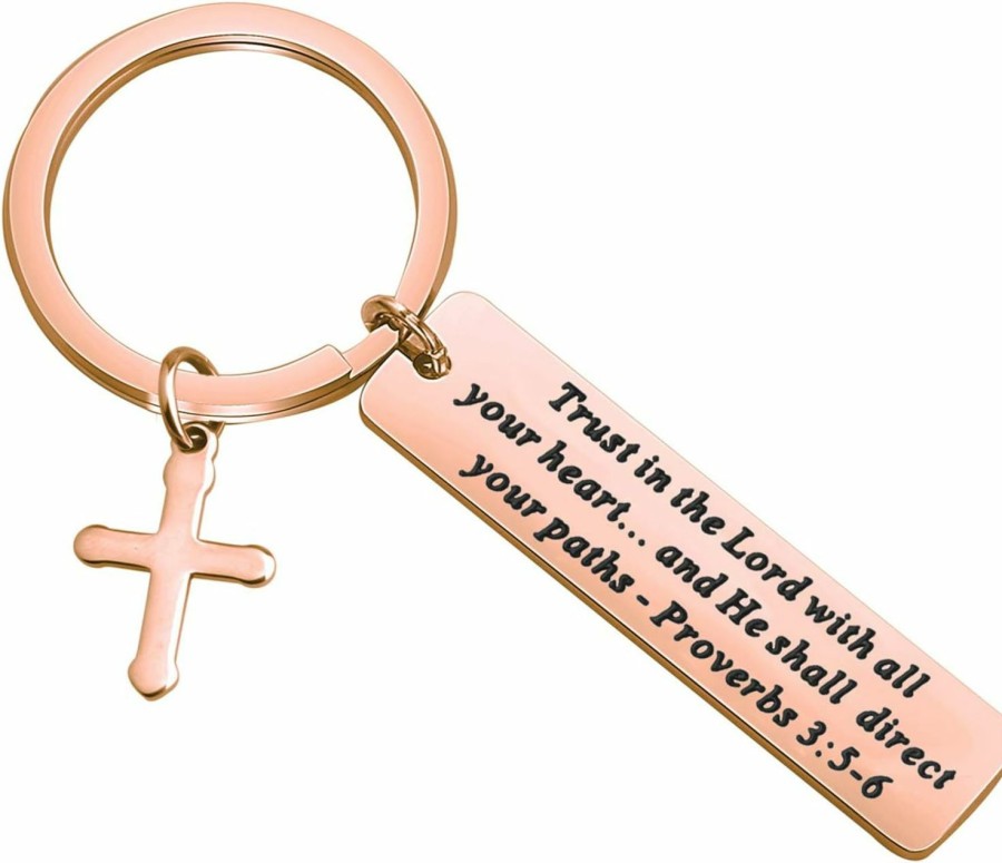 Best BEKECH Bekech Christian Keychain Trust In The Lord Proverbs 3:5-6 Keychain Cross Charm Religious Jewelry Christian Gift