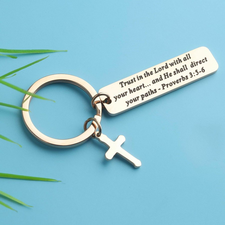 Best BEKECH Bekech Christian Keychain Trust In The Lord Proverbs 3:5-6 Keychain Cross Charm Religious Jewelry Christian Gift