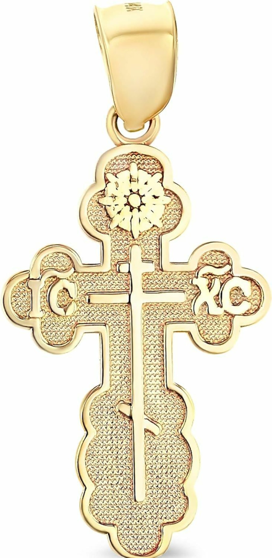 New Ioka Ioka - 14K Yellow Gold St. Olga Greek Orthodox Baptismal Cross Religious Charm Medium Pendant For Necklace Or Chain