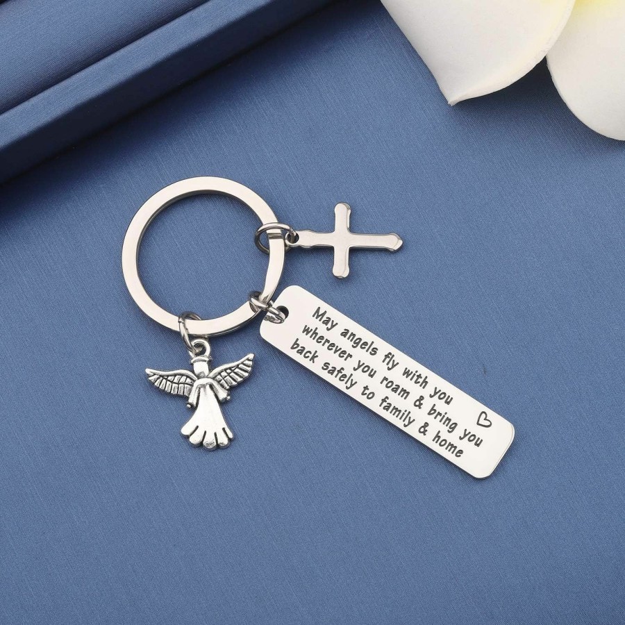 New MYOSPARK Myospark Travel Prayer Keychain May Angels Fly With You Wherever You Roam Traveller Gift