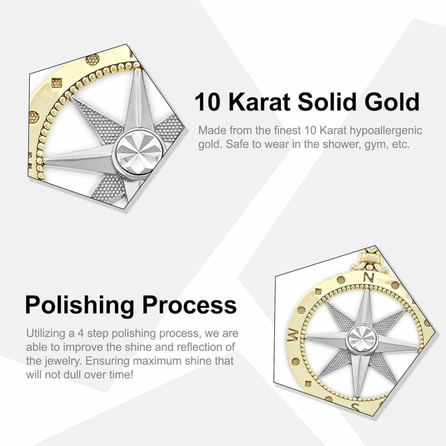 Online CA CHARMAMERICA Charm America - Gold Two-Tone Compass Charm - 10 Karat Solid Gold - Nautical Jewelry Pendant