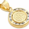 Online GM Fine Pendant Collection 14K Yellow Gold Double Sided Round Religious Charm Pendant