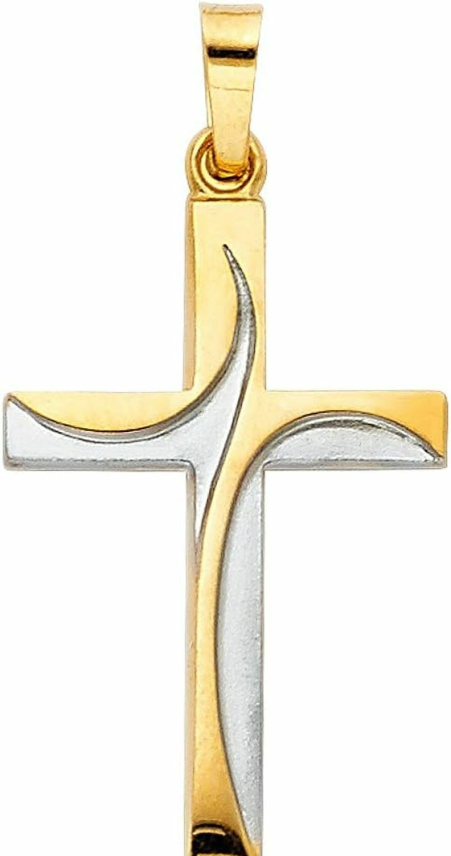 New The World Jewelry Center 14K Real Two Tone Gold Religious Cross Charm Pendant