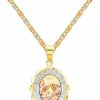 Clearance The World Jewelry Center The World Jewelry Center 14K Tri-Color Gold Religious Baptism Pendant With 1.5Mm Valentino Diamond Cut Chain Necklace