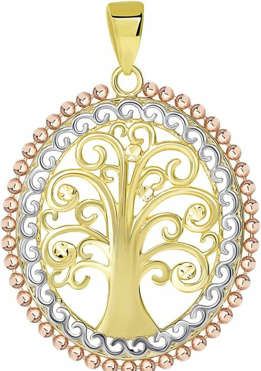 Best Jewelry America Jewelry America 14K Yellow Gold & Rose Gold Oval Budded Tree Of Life Charm Pendant