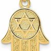 Clearance Diamond2Deal Diamond2Deal 14K Yellow Gold Jewish Hand Of God With Star Of David Pendant Fine Jewelry For Women (L- 25 Mm W- 12 Mm)