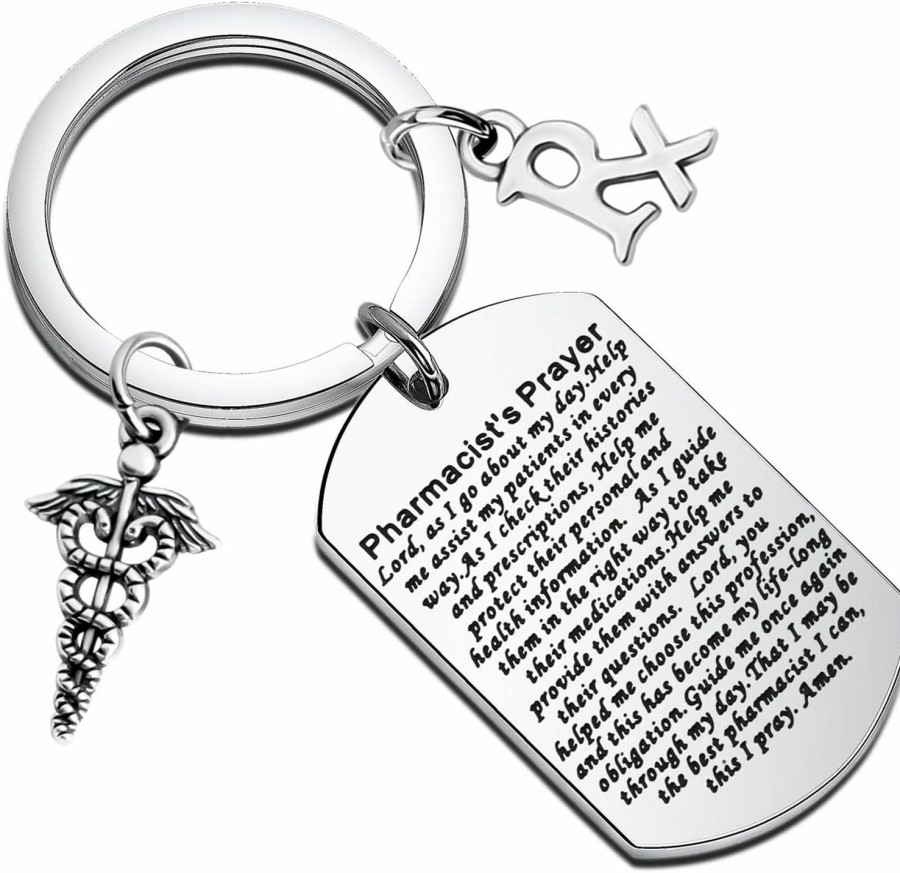 Wholesale UJIMS Ujims Pharmacist'S Prayer Keychain Pharmacy Graduation Gift Pharmacy Technician Pharmacy Tech Jewelry Rx Symbol Key Ring