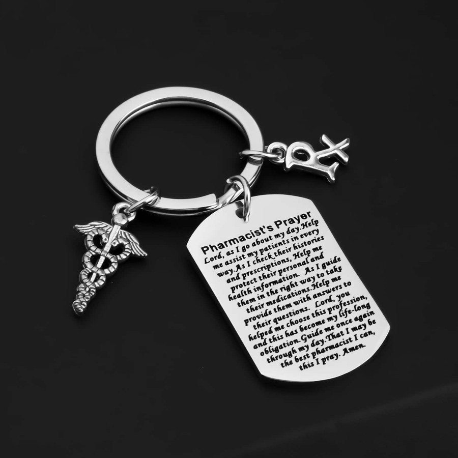 Wholesale UJIMS Ujims Pharmacist'S Prayer Keychain Pharmacy Graduation Gift Pharmacy Technician Pharmacy Tech Jewelry Rx Symbol Key Ring