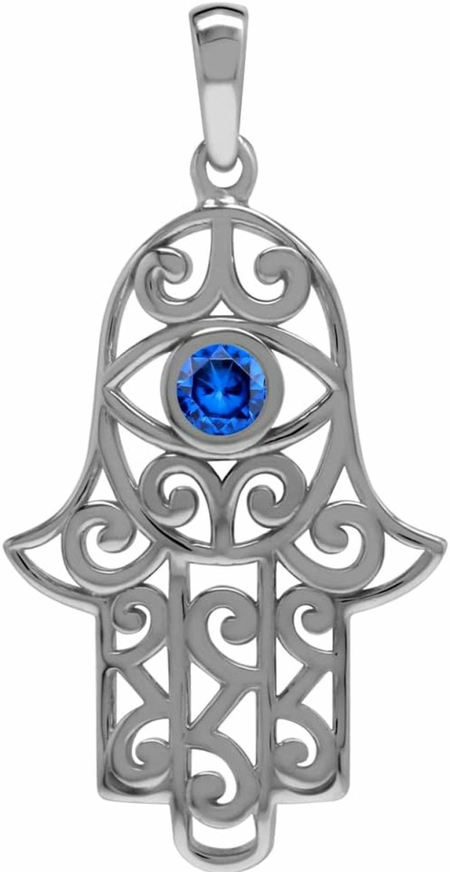 Online Silvershake Silvershake Created Blue Sapphire 925 Sterling Silver Evil Eye On Hamsa Hand Pendant September Gemstone Birthstone