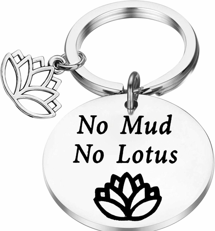 Online BEKECH Bekech Inspirational Yoga Keychain No Mud No Lotus Keychain Lotus Flower Yoga Jewelry Yogi Gift Yoga Lover Gift