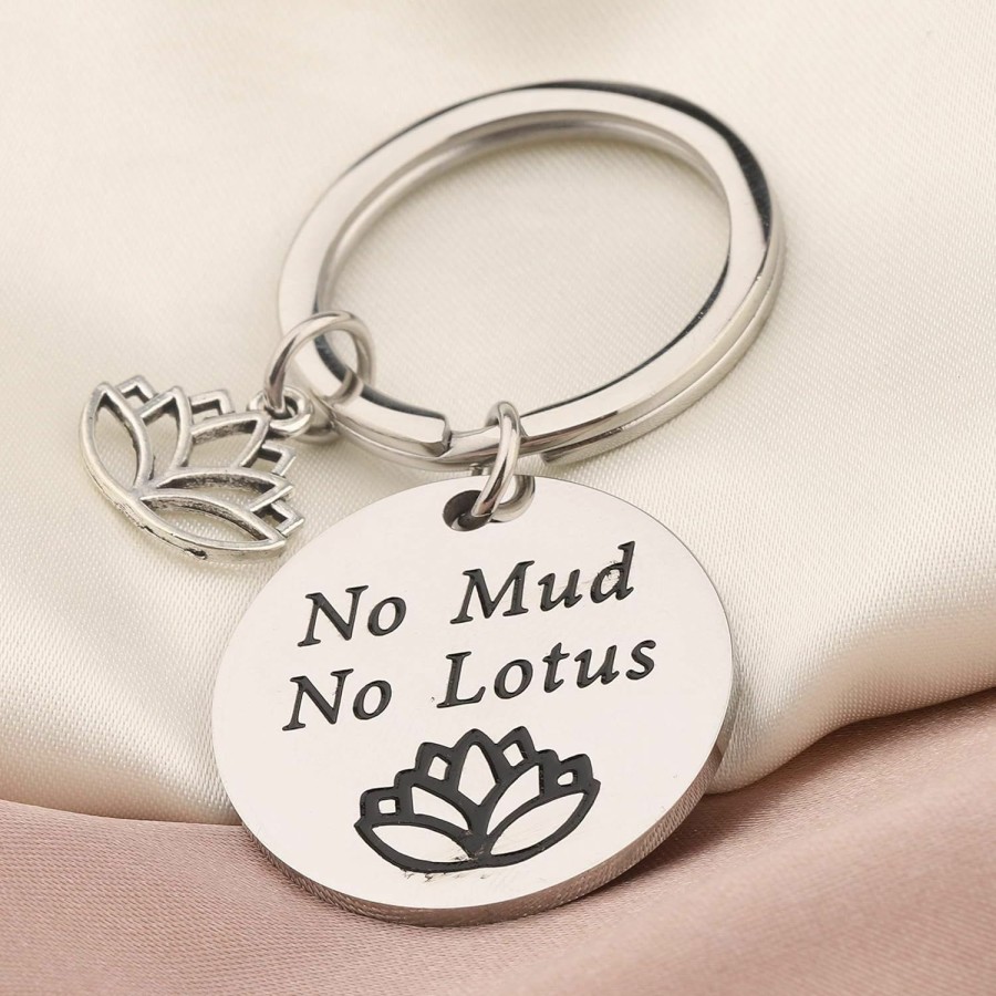 Online BEKECH Bekech Inspirational Yoga Keychain No Mud No Lotus Keychain Lotus Flower Yoga Jewelry Yogi Gift Yoga Lover Gift