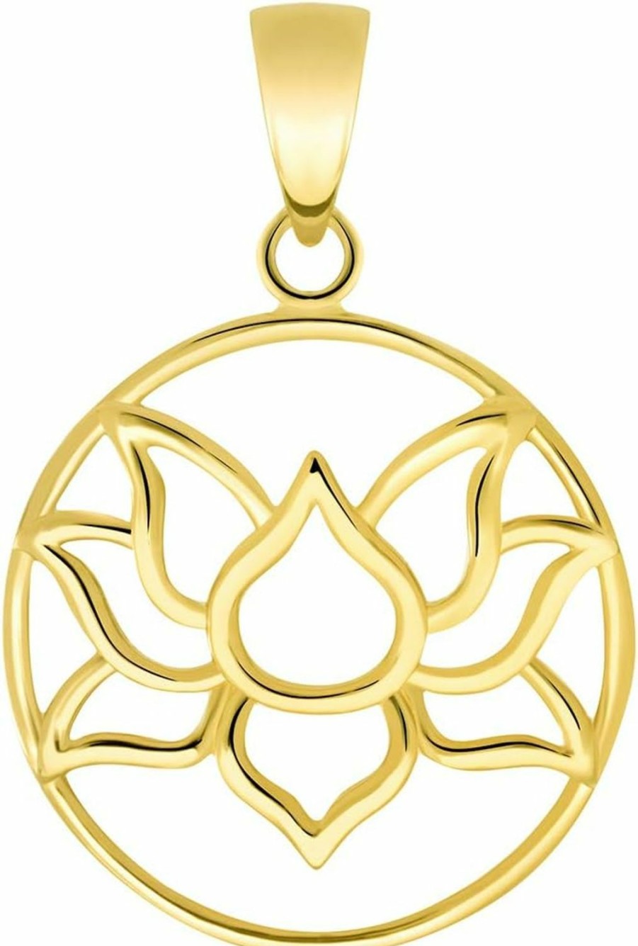 New Jewelry America Jewelry America 14K Yellow Gold Round Lotus Charm Padma Flower Pendant