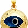 Clearance The World Jewelry Center 14K Real Yellow Gold Evil Eye Fluted Charm Pendant