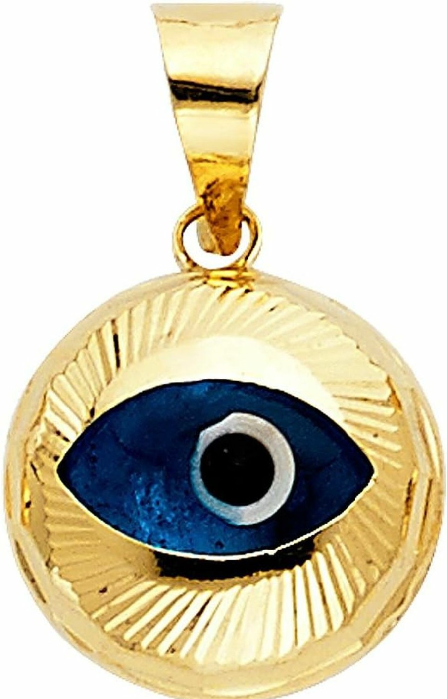 Clearance The World Jewelry Center 14K Real Yellow Gold Evil Eye Fluted Charm Pendant