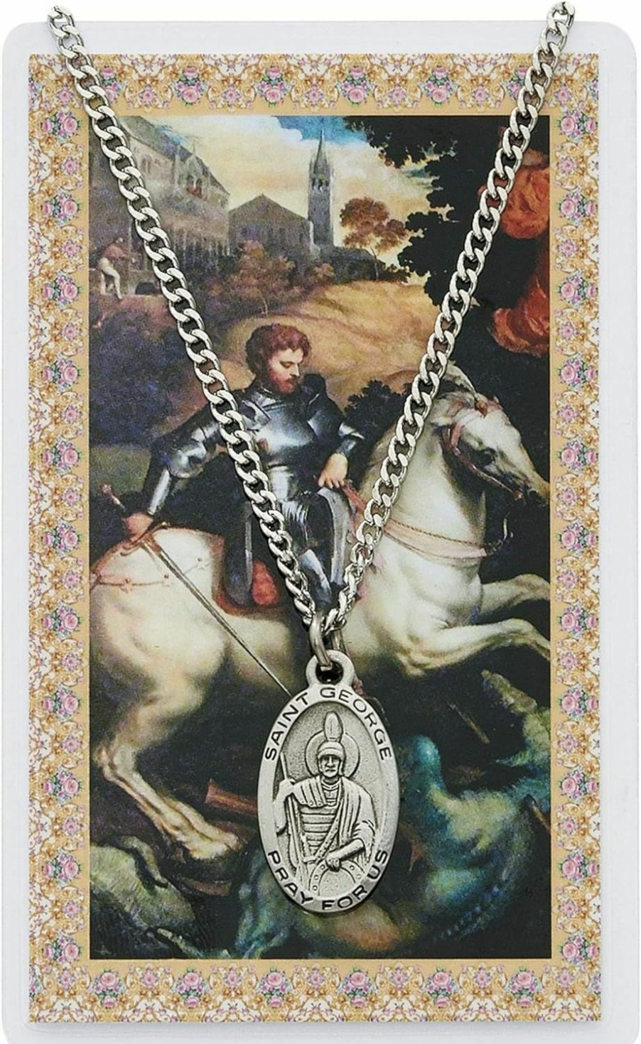 Hot McVan St George Prayer Card With Medal Charm Patron Saint Catholic Christian Pendant