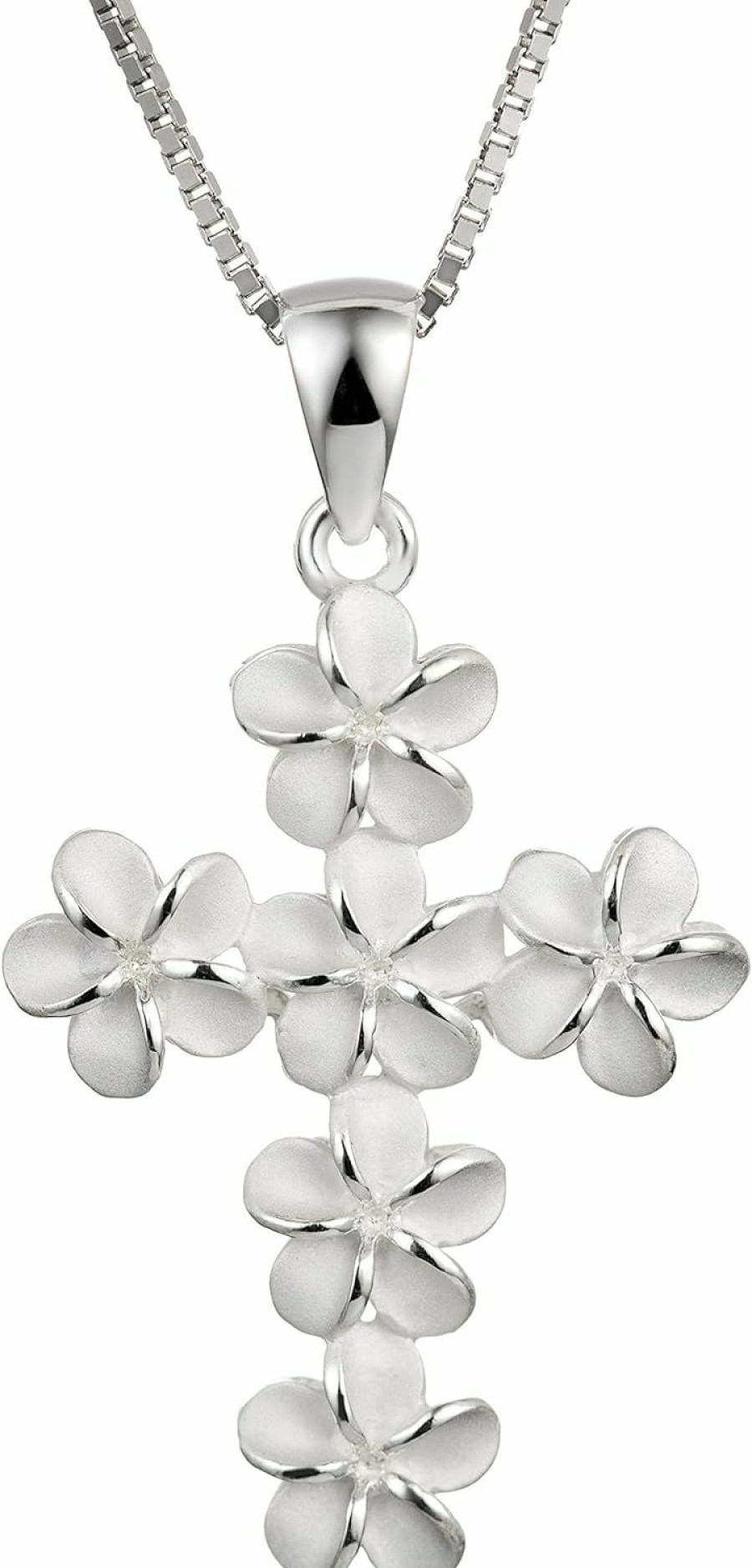 Online Aloha Jewelry Company 925 Sterling Silver Plumeria Flower Cross Pendant With 18\" Box Chain, Gold Plated, Nickel Free Hypoallergenic For Sensitive Skin, Hawaiian Jewelry For Women, Gift Box Included