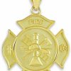 Best Claddagh Gold American Heroes Solid 14K Yellow Gold Fd Medal-Style Badge Rescue Firefighter Pendant