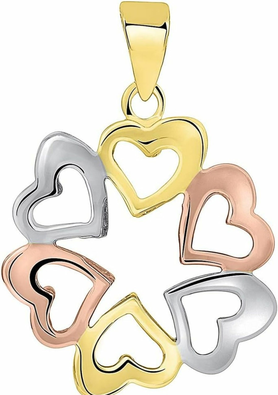 Wholesale Jewelry America Jewelry America Solid 14K Tri-Color Gold Round Heart Charm Love Pendant