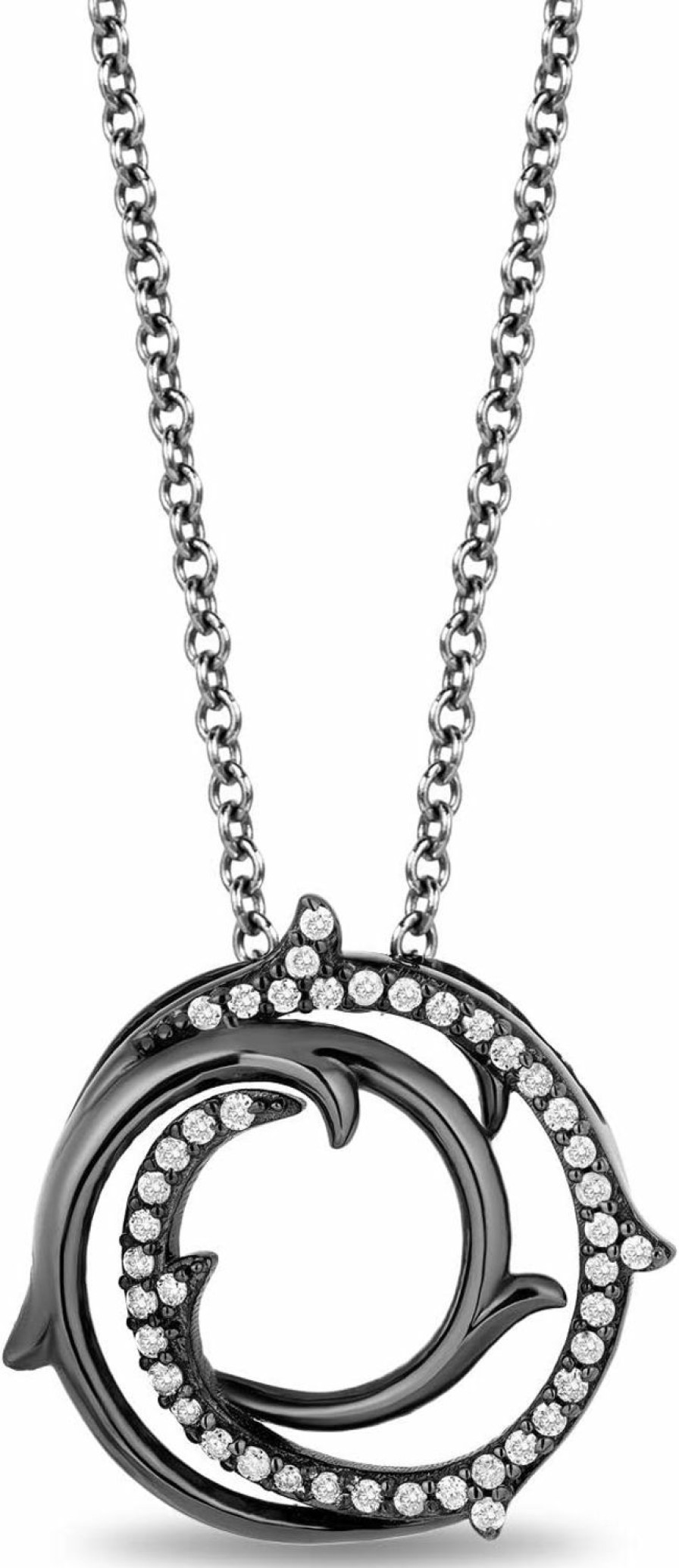 Best Jewelili Jewelili Enchanted Disney Fine Jewelry Sterling Silver With Black Rhodium 1/10 Cttw Diamond Maleficent Pendant