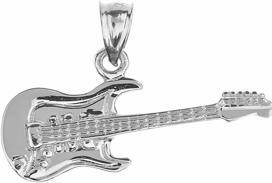 Clearance Claddagh Gold 925 Sterling Silver Music Charm Electric Guitar Pendant