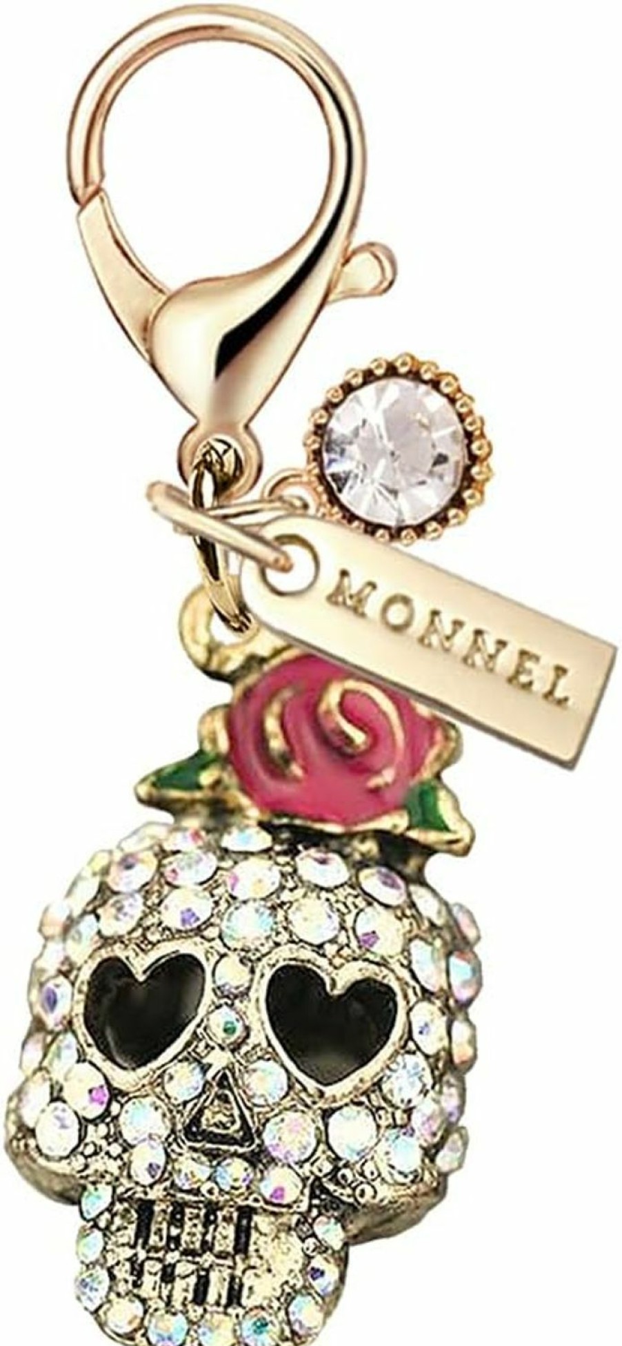 Online Monnel Monnel Mc168 Crystal 3D Rose Skull Lobster Clasp Charm Pendant With Velvet Bag (Gold, 1 Piece)