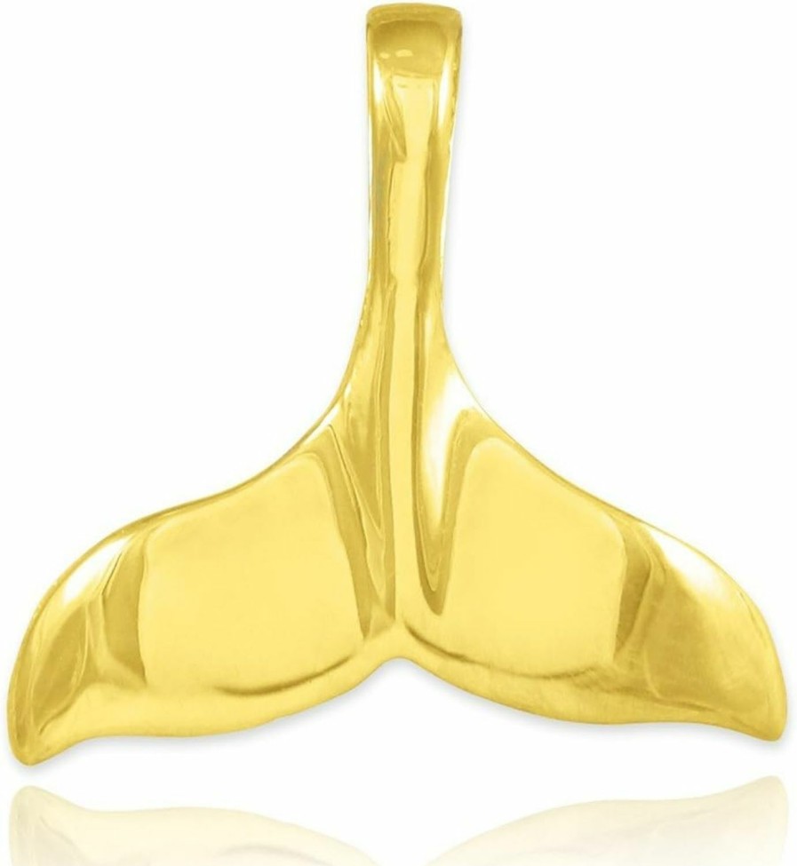 Hot Claddagh Gold Sea Life Collection Solid 14K Yellow Gold Whale Tail Pendant Or Charm (9/10\" Long)