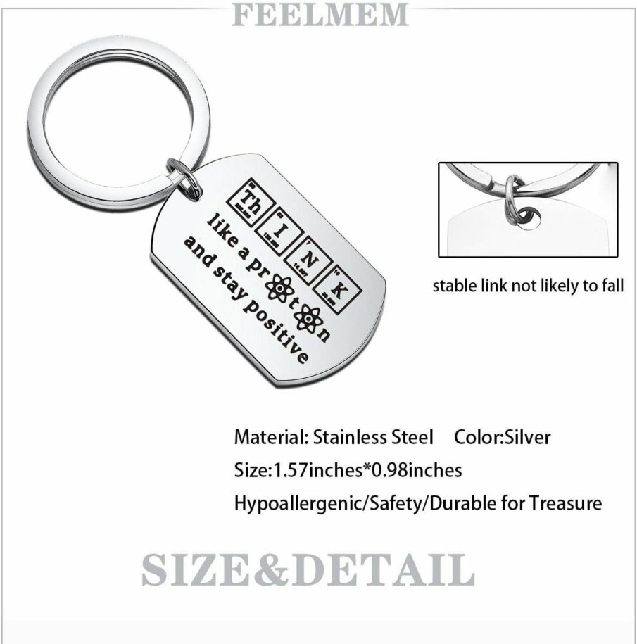 Online FEELMEM Feelmem Chemist Keychain Chemist Gift Chemistry Science Jewelry Keychain Physics Gift Think Like A Proton Stay Positive