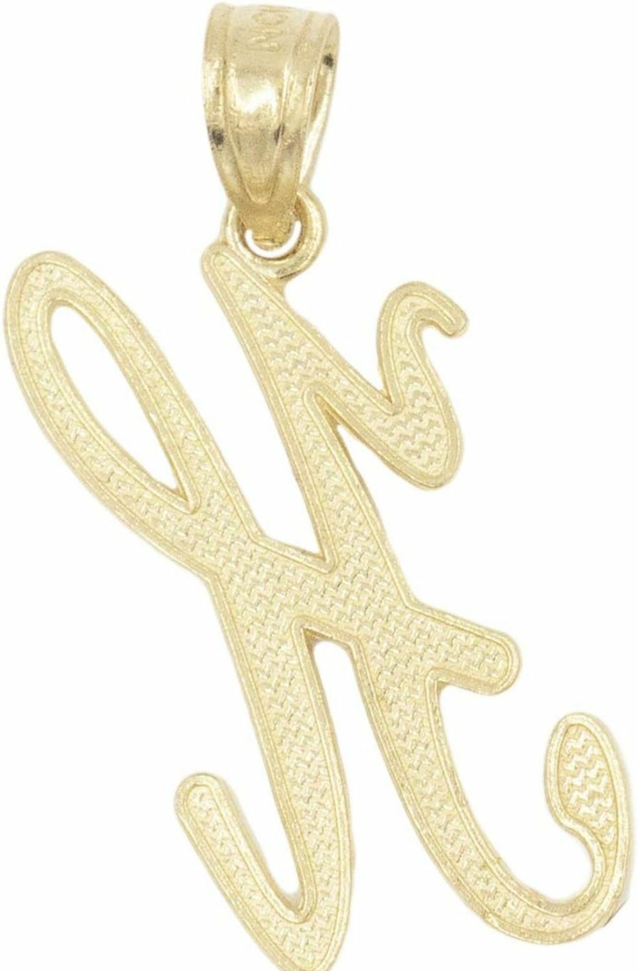 Clearance Ice on Fire Jewelry Ice On Fire Jewelry 14K Solid Real Gold Cursive Initial Pendant, English Alpahbet A-Z Letter Charm With Diamond Cut (H)