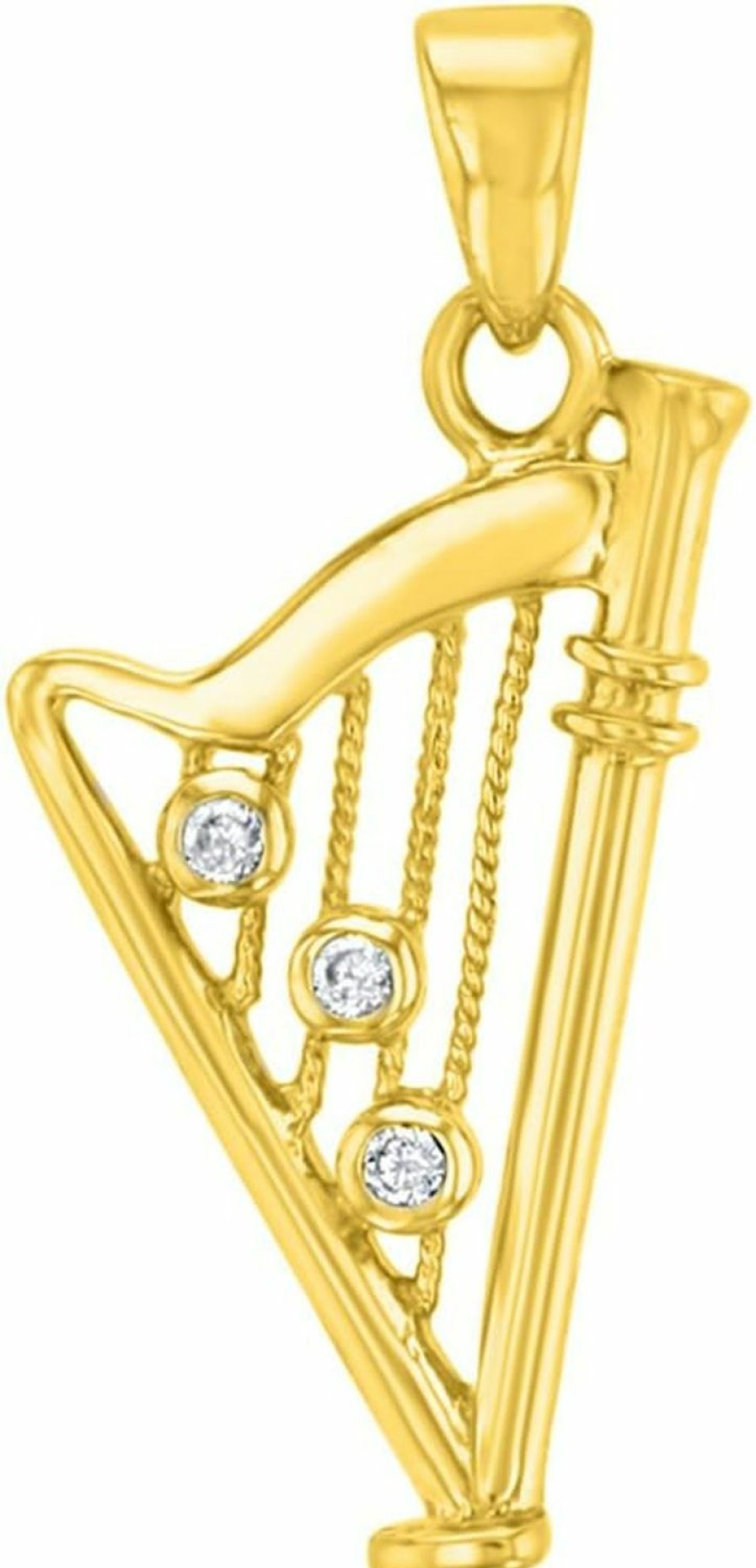 Online Jewelry America Jewelry America Solid 14K Yellow Gold Cz Harp Charm Musical Instrument Pendant