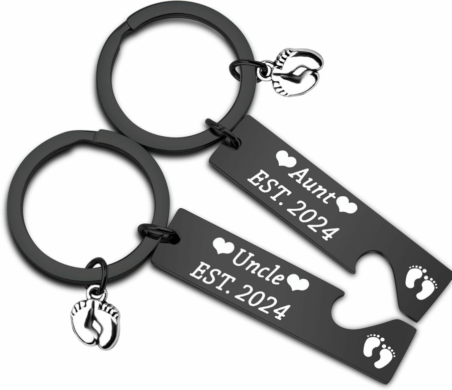 Hot FUSTMW Fustmw New Aunt And Uncle Gifts Est 2024 Keychain Set Pregnancy Announcement Gift First Time Uncle Gifts For Aunt To Be Gifts