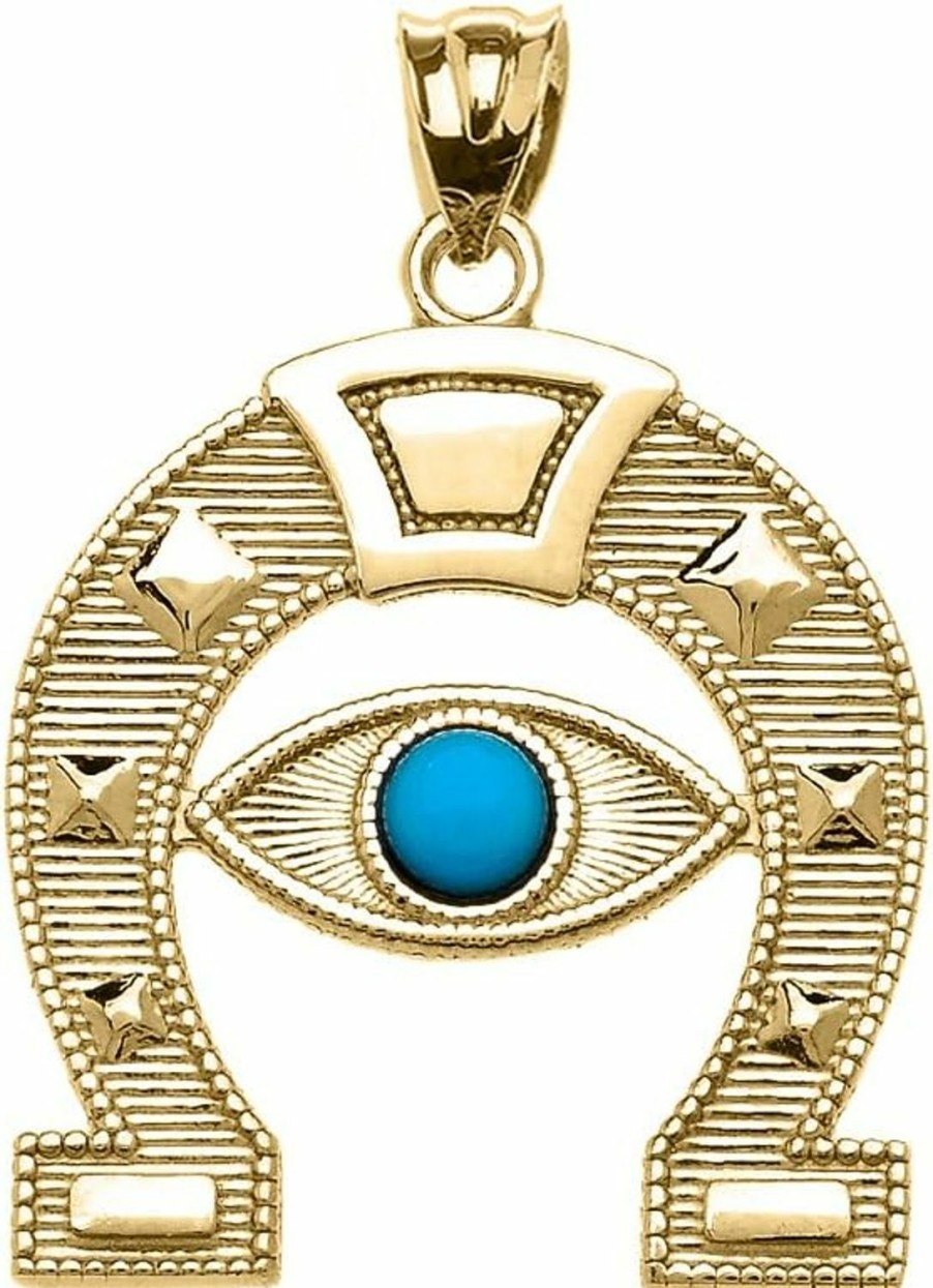 Online Claddagh Gold Elegant 10K Yellow Gold Evil Eye Protection Horse Shoe Good Luck Pendant