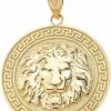 Best CaliRoseJewelry .925 Sterling Silver, 10K Or 14K Yellow Gold Lion Head Greek Key Round Medal Animal Charm Pendant - Choice Of Metal