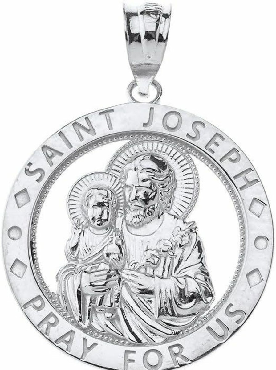 New CaliRoseJewelry Calirosejewelry 10K Gold Saint Joseph Pray For Us Round Charm Pendant