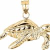 Hot Claddagh Gold 14K Solid Yellow Gold Sea Turtle Charm Pendant