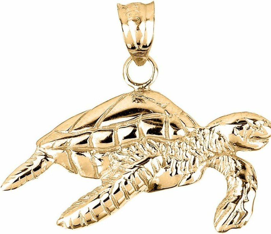 Hot Claddagh Gold 14K Solid Yellow Gold Sea Turtle Charm Pendant