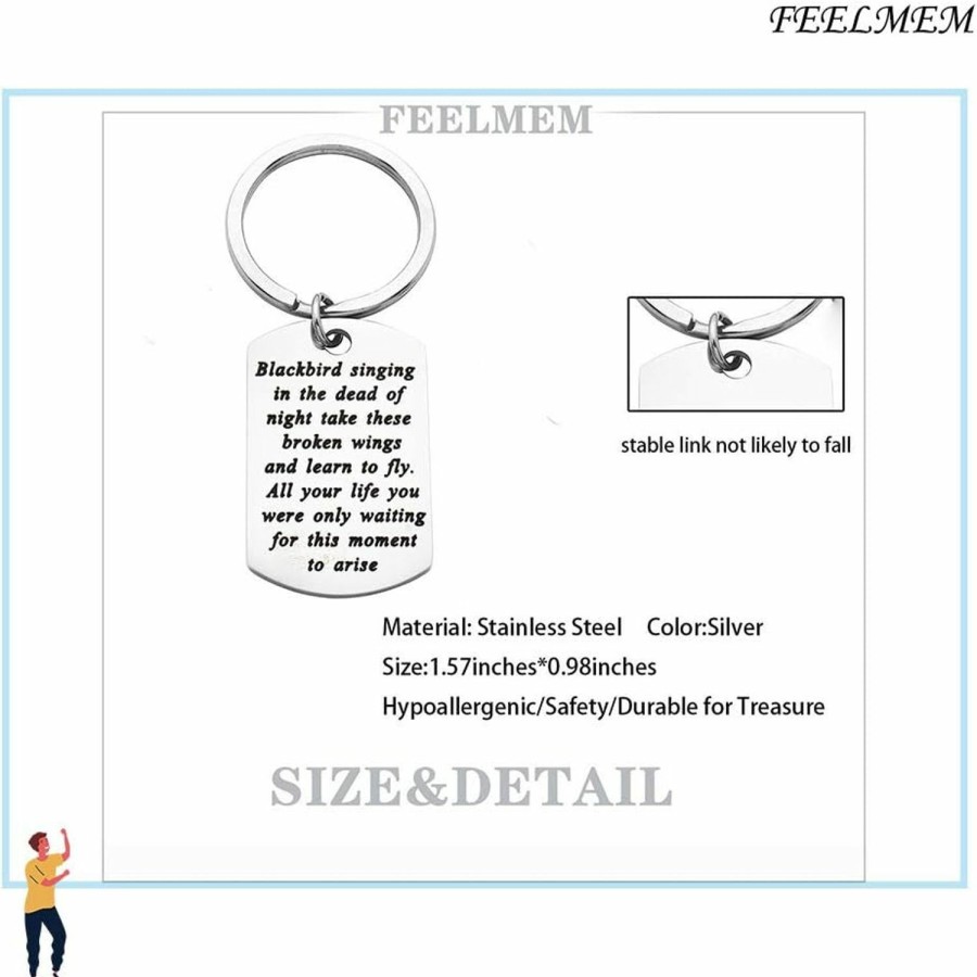 Best FEELMEM Feelmem Song Lyrics Art Jewelry Blackbird Singing Song Quote Keychain