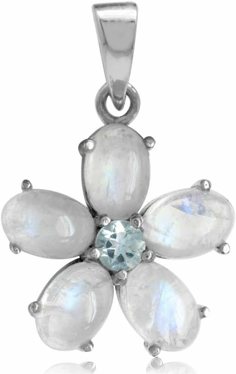 Best Silvershake Silvershake Natural Moonstone And Blue Topaz White Gold Plated 925 Sterling Silver Flower Pendant