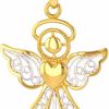 Best Jewelry America Jewelry America Polished 14K Gold Filigree Angel With Heart Charm Pendant