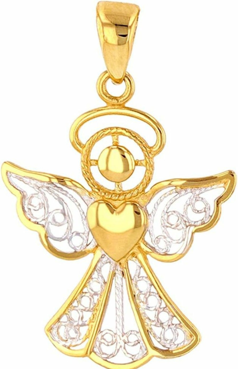 Best Jewelry America Jewelry America Polished 14K Gold Filigree Angel With Heart Charm Pendant