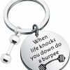 Wholesale UJIMS Ujims Fitness Trainer Gift Inspirational Dumbbell Workout Keychain When Life Knocks You Down Do Burpee Gift